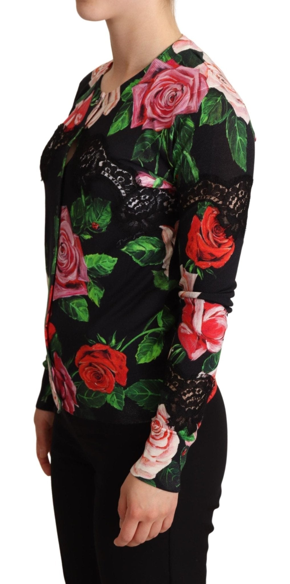 Black Floral Print Silk Blend Cardigan Sweater - coffeewithmee2Dolce & GabbanaP5251S