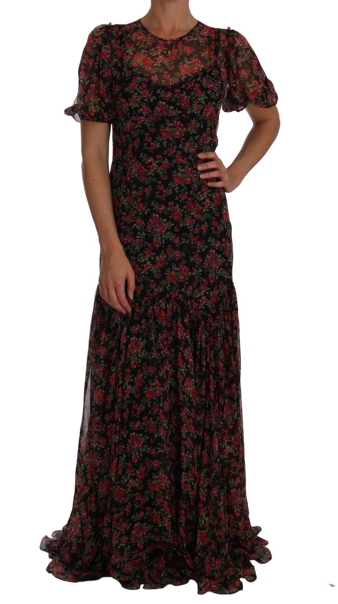 Black Floral Roses A-Line Shift Gown - coffeewithmee2Dolce & GabbanaP5780S