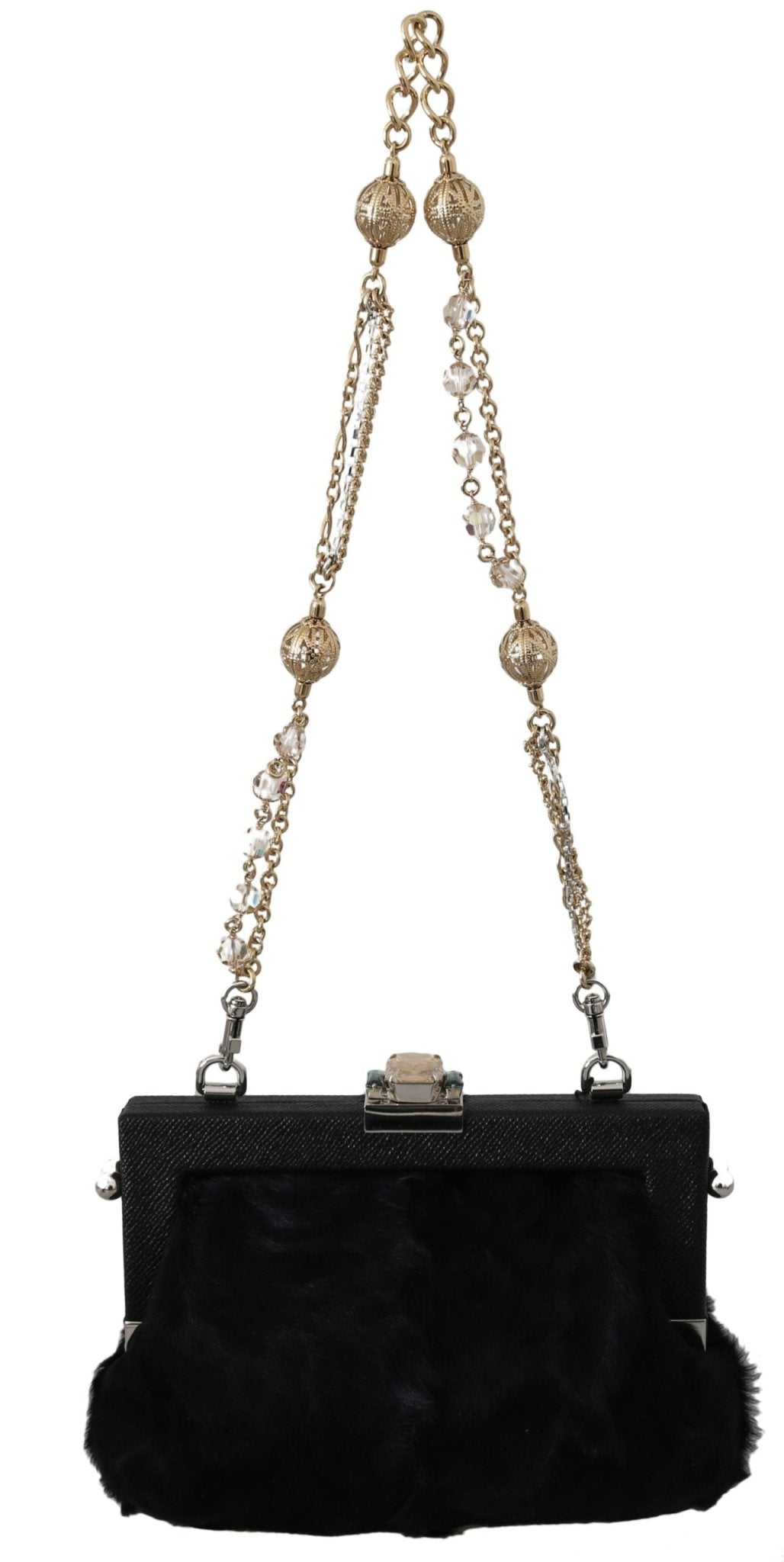 Black Fur Brocade Crystal Shoulder VANDA Purse - coffeewithmee2Dolce & GabbanaP0075S