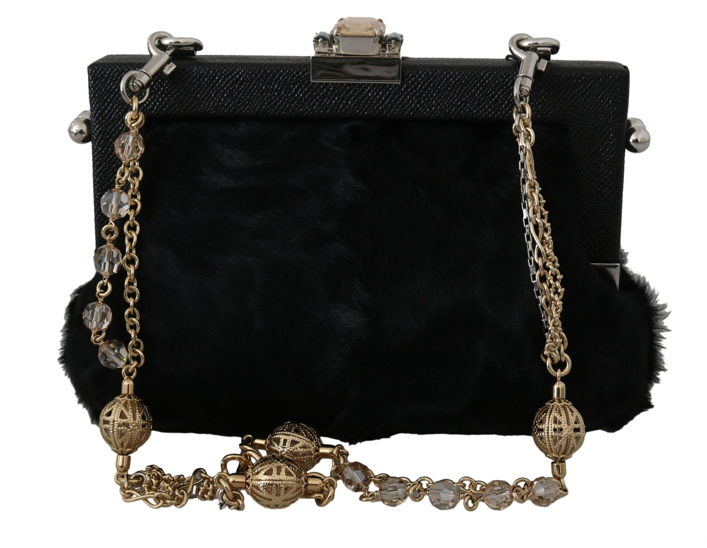 Black Fur Brocade Crystal Shoulder VANDA Purse - coffeewithmee2Dolce & GabbanaP0075S