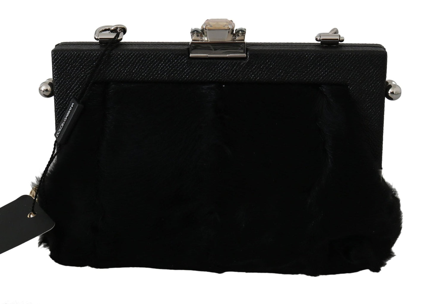 Black Fur Brocade Crystal Shoulder VANDA Purse - coffeewithmee2Dolce & GabbanaP0075S