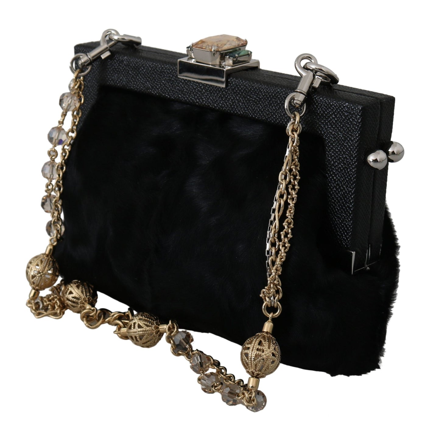 Black Fur Brocade Crystal Shoulder VANDA Purse - coffeewithmee2Dolce & GabbanaP0075S