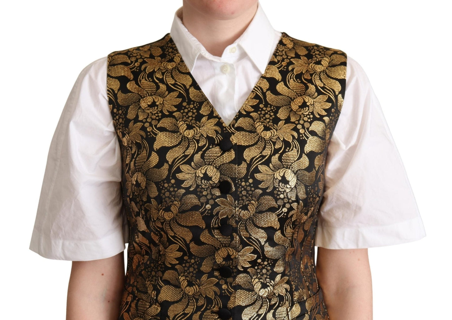 Black Gold Jacquard Silk Waistcoat Vest - coffeewithmee2Dolce & GabbanaP5294S