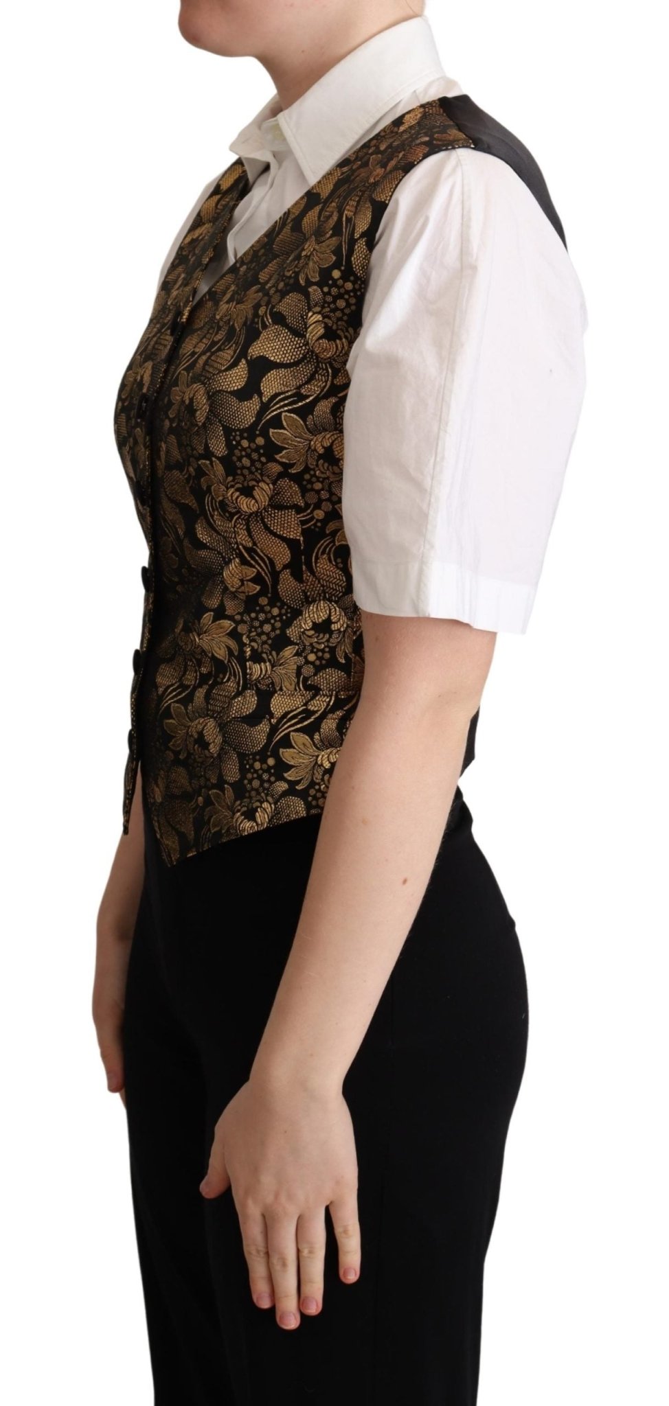 Black Gold Jacquard Silk Waistcoat Vest - coffeewithmee2Dolce & GabbanaP5294S