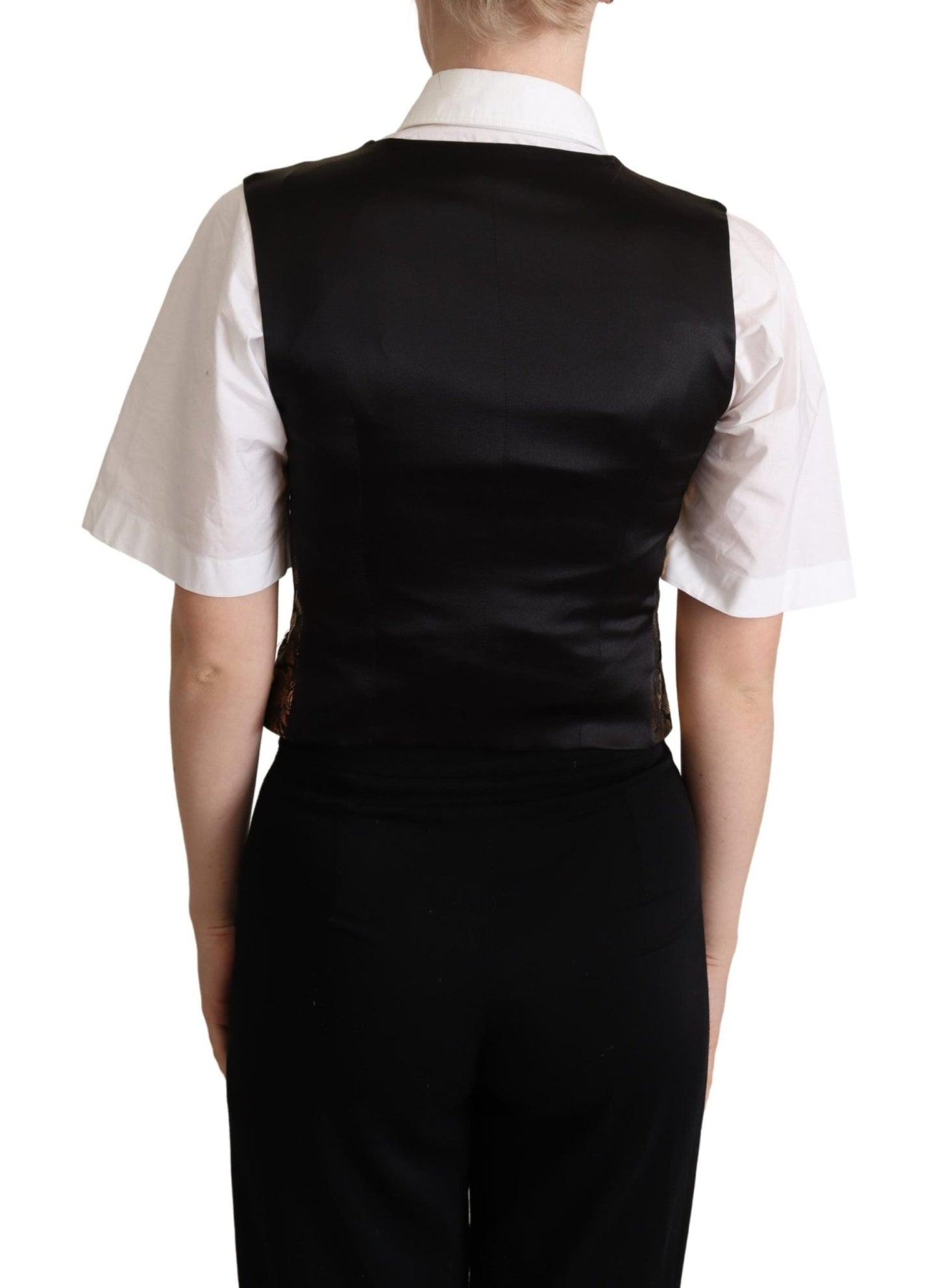 Black Gold Jacquard Silk Waistcoat Vest - coffeewithmee2Dolce & GabbanaP5294S