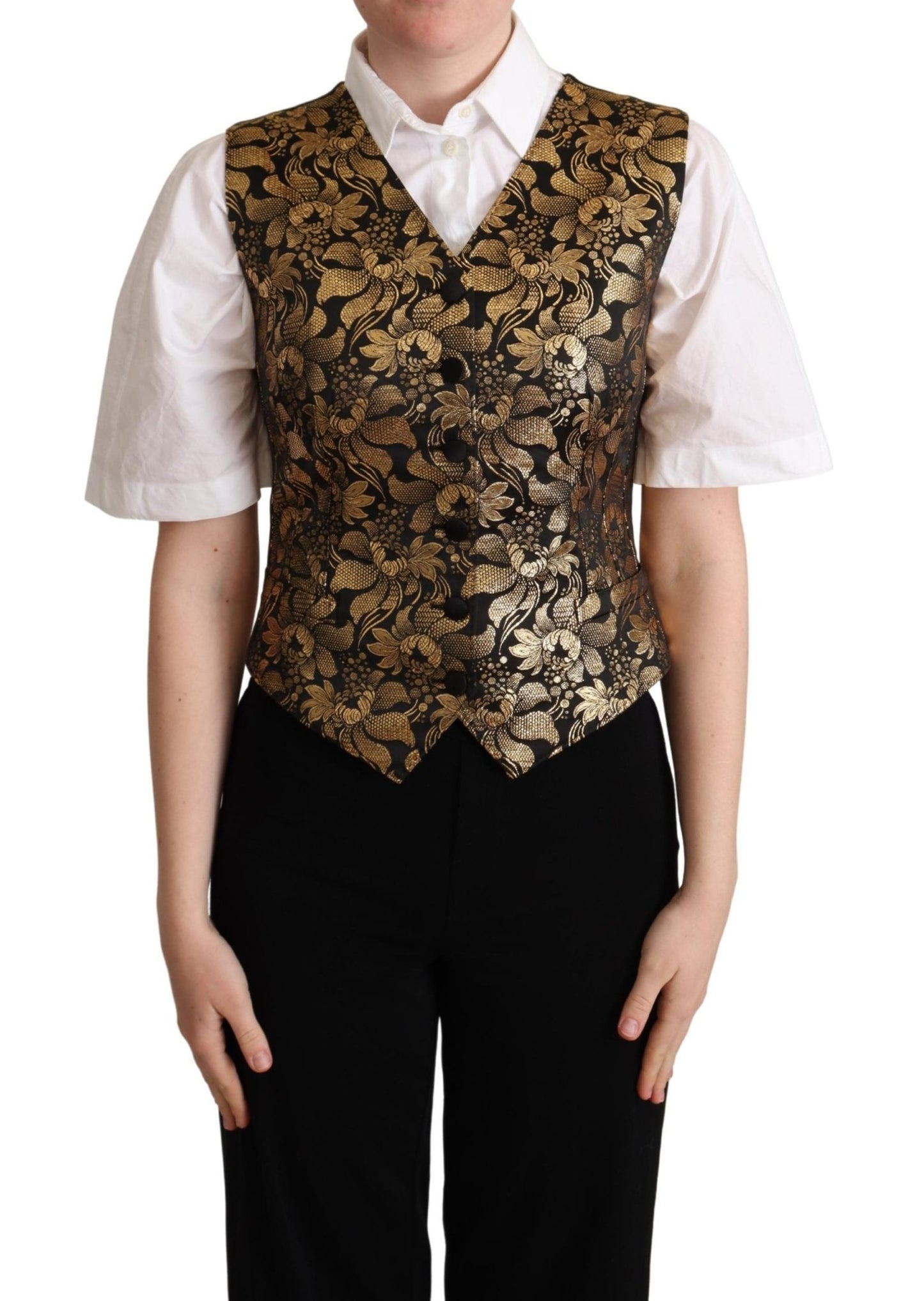 Black Gold Jacquard Silk Waistcoat Vest - coffeewithmee2Dolce & GabbanaP5294S
