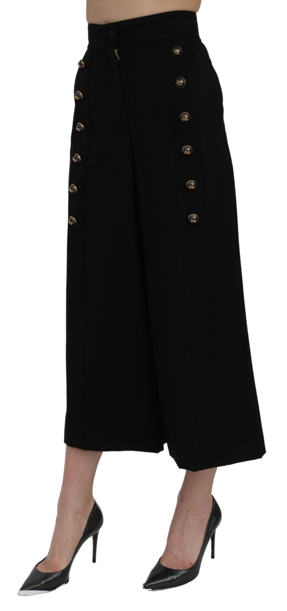 Black High Waist Wide Leg Cropped Pants - coffeewithmee2Dolce & GabbanaP5652S