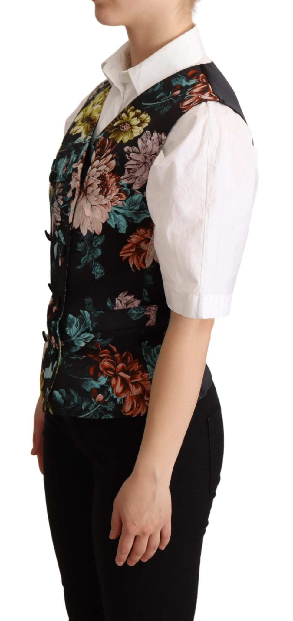 Black Jacquard Floral Waistcoat Vest - coffeewithmee2Dolce & GabbanaP5282S
