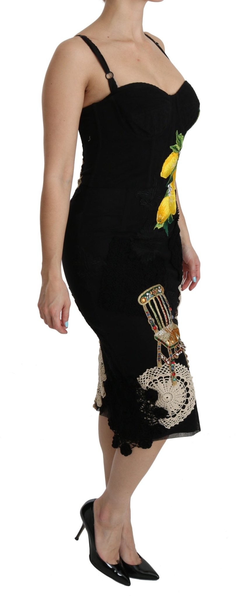 Black Lace Crystal Bodycon Midi Dress - coffeewithmee2Dolce & GabbanaP2589S