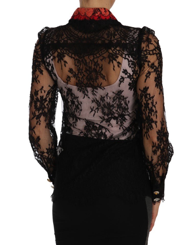 Black Lace Crystal SPACE Shirt - coffeewithmee2Dolce & GabbanaP1362S