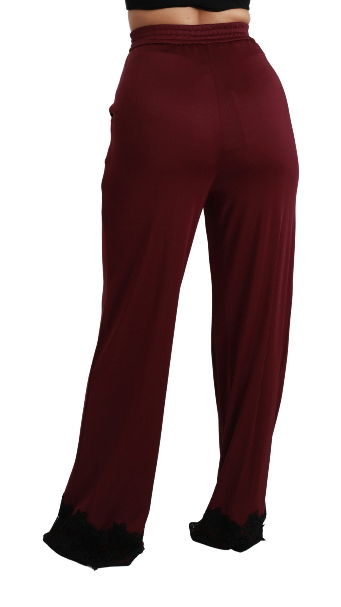 Black Lace High Waist Wide Leg Maroon Pants - coffeewithmee2Dolce & GabbanaP2969S