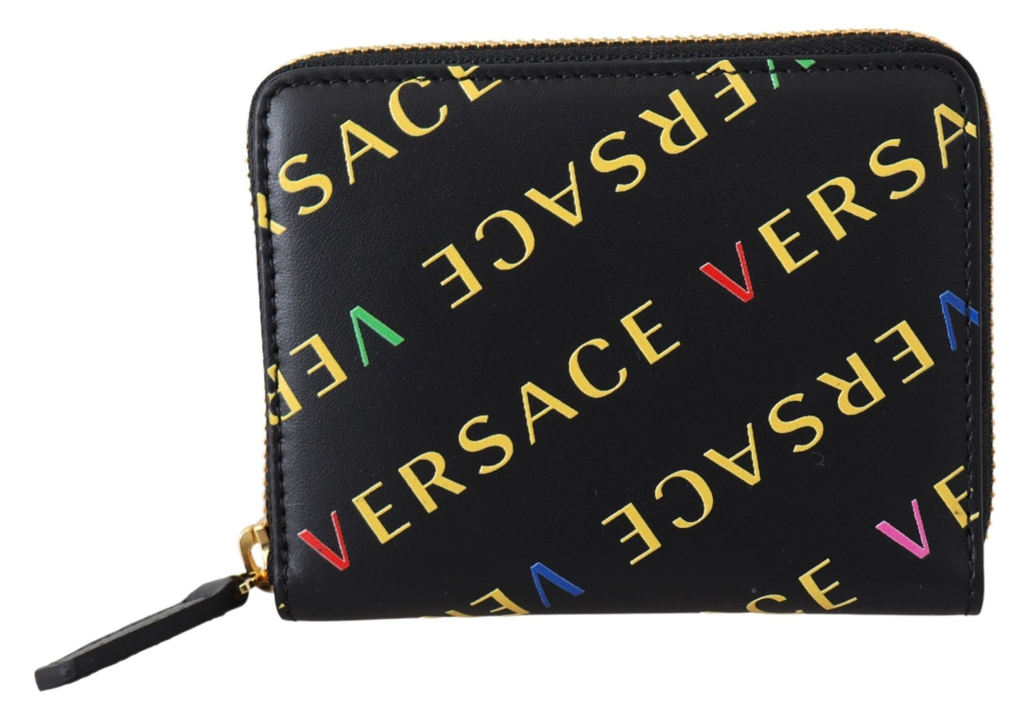 Black Leather Zip Around Wallet - coffeewithmee2VersaceP0219S