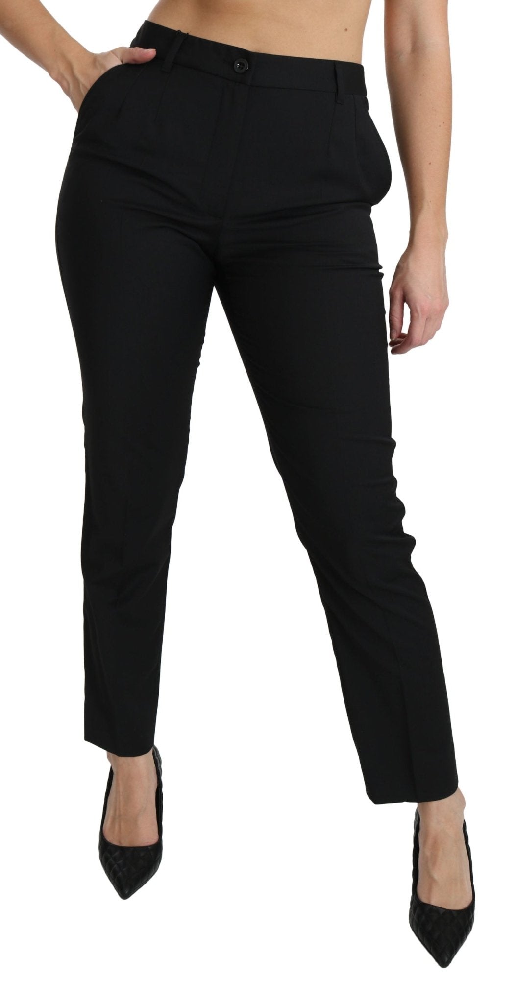 Black Mid Waist Skinny Formal Wool Stretch Pants - coffeewithmee2Dolce & GabbanaP2704S