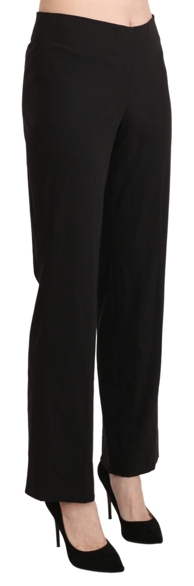 Black Mid Waist Straight Formal Dress Trouser Pants - coffeewithmee2BENCIVENGAP3379S