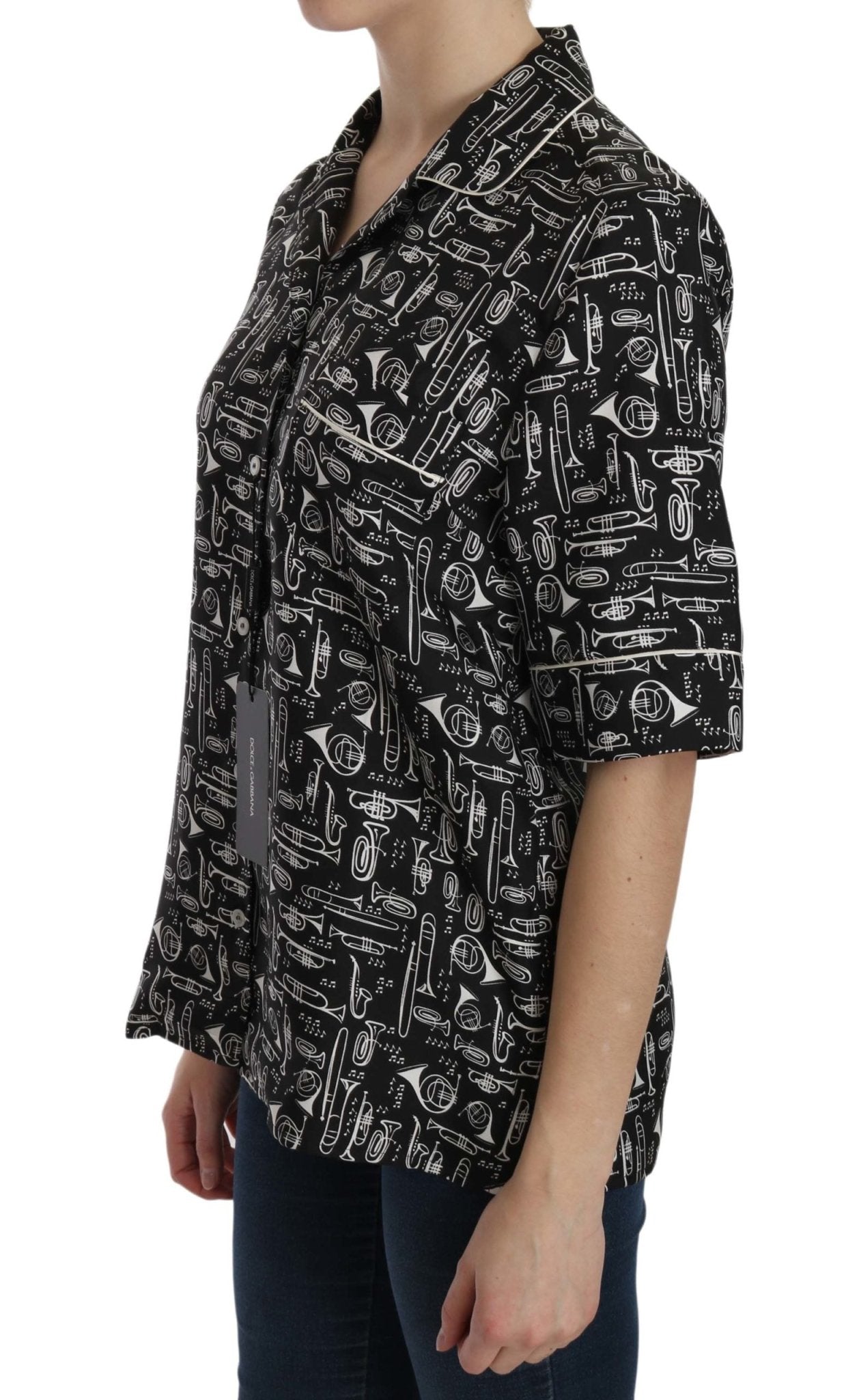 Black Musical Instrument Print Silk Top - coffeewithmee2Dolce & GabbanaP5686S