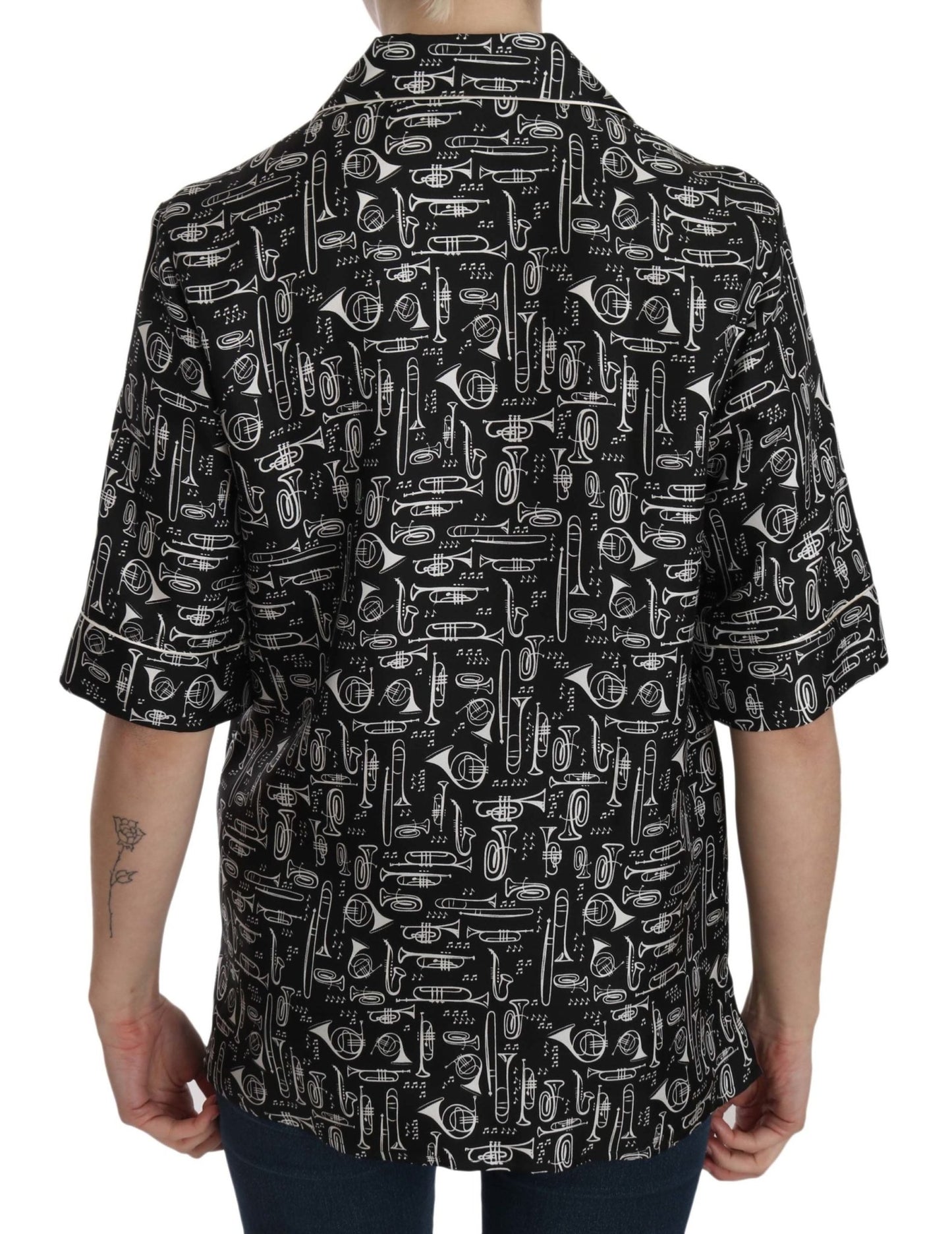 Black Musical Instrument Print Silk Top - coffeewithmee2Dolce & GabbanaP5686S