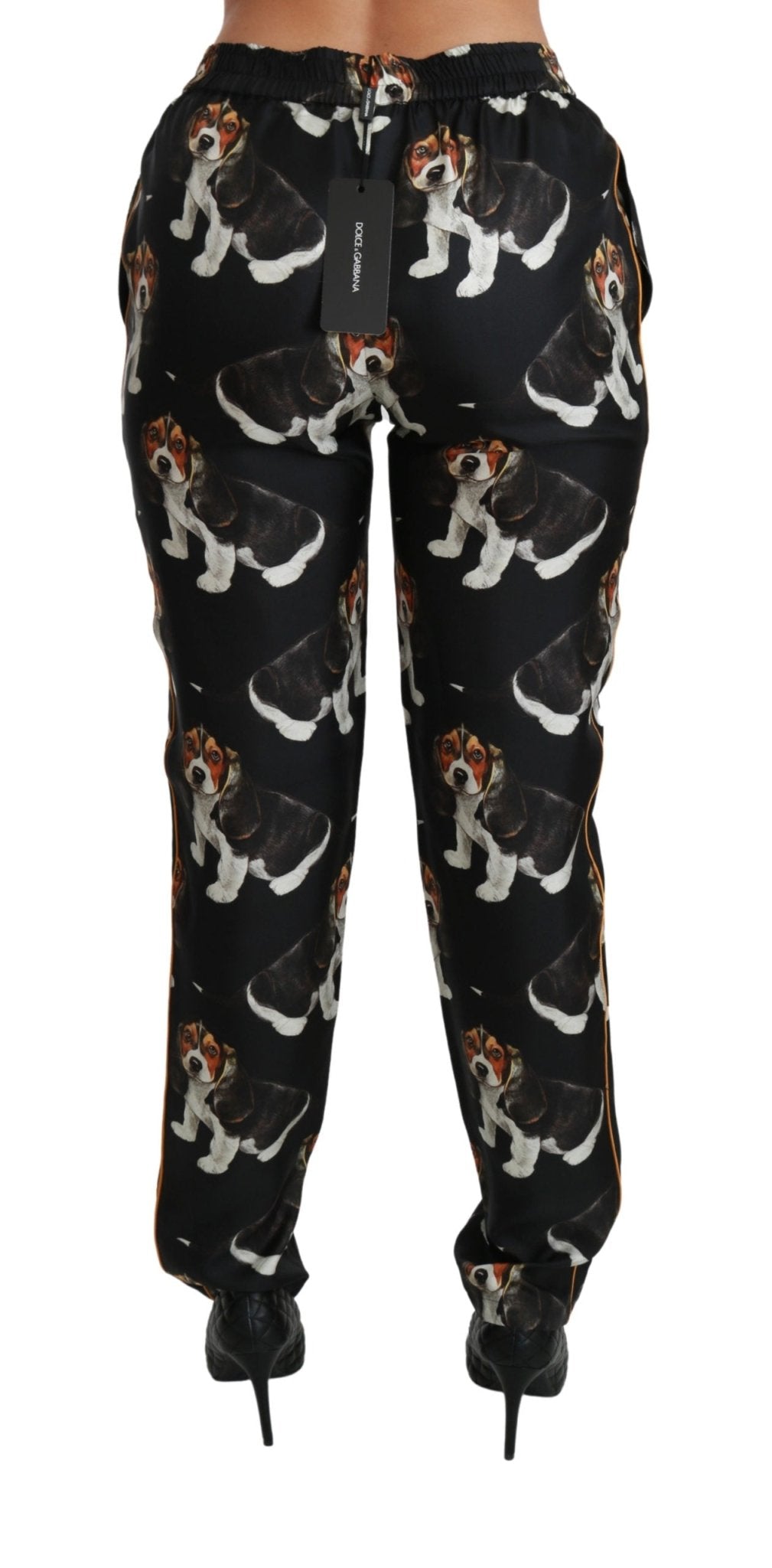 Black Puppy Dog Mid Waist Skinny Silk Pants - coffeewithmee2Dolce & GabbanaP2837S