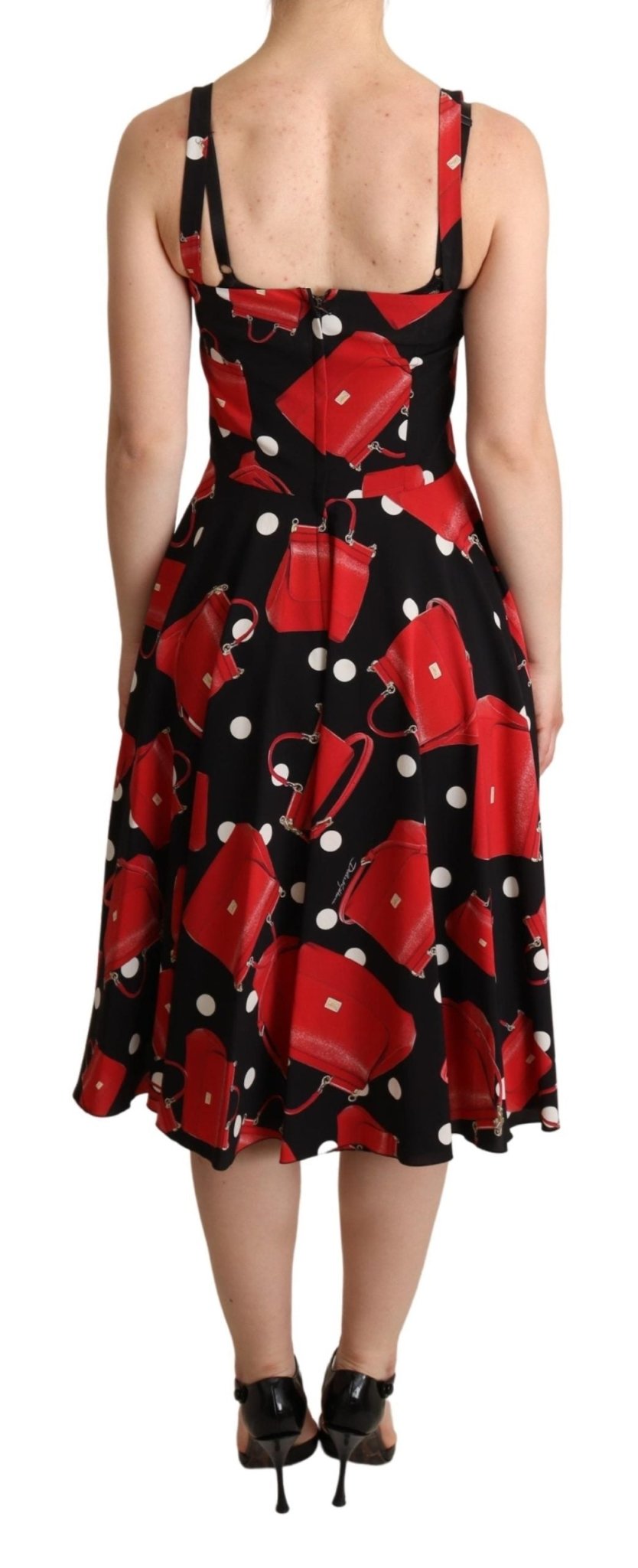 Black Red Bag Print A-line Mid Length Dress - coffeewithmee2Dolce & GabbanaP4968S