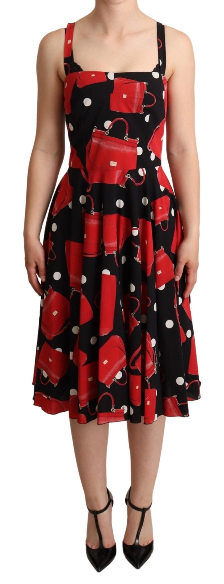 Black Red Bag Print A-line Mid Length Dress - coffeewithmee2Dolce & GabbanaP4968S