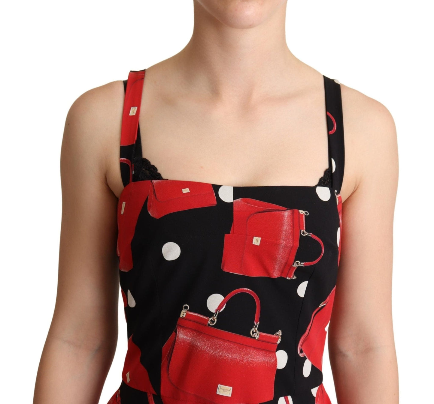 Black Red Bag Print A-line Mid Length Dress - coffeewithmee2Dolce & GabbanaP4968S