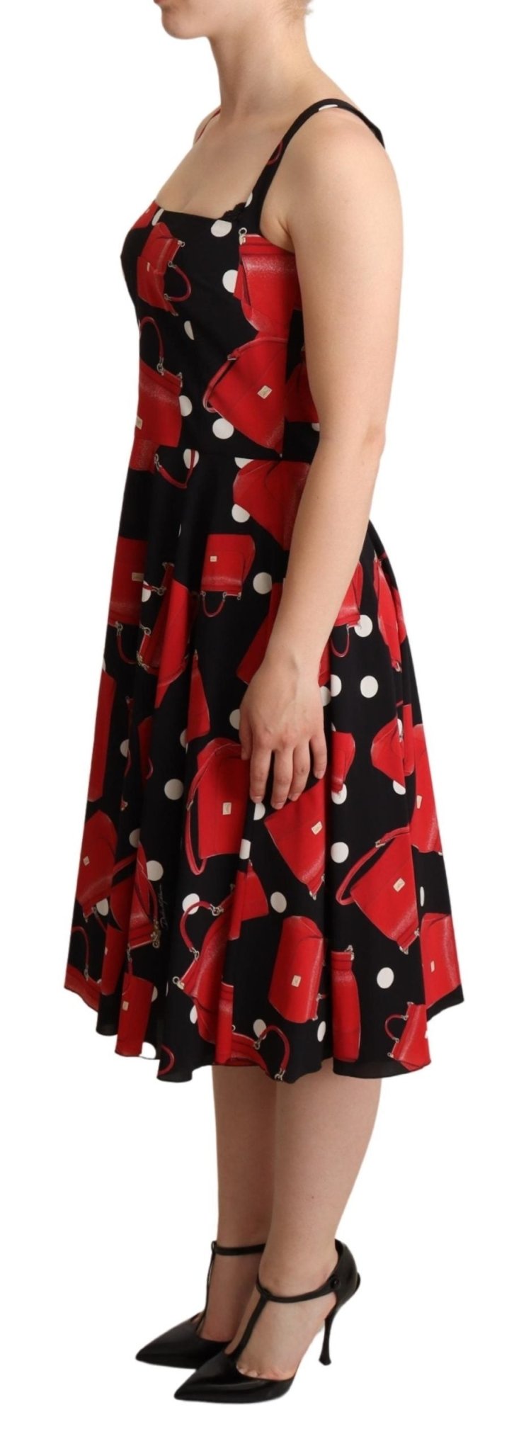 Black Red Bag Print A-line Mid Length Dress - coffeewithmee2Dolce & GabbanaP4968S