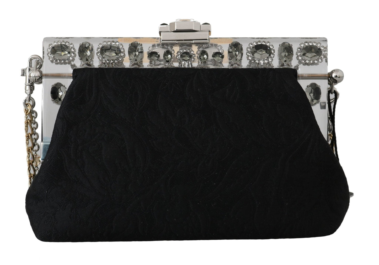 Black Ricamo Silver Crystal Shoulder VANDA Purse - coffeewithmee2Dolce & GabbanaP0077S