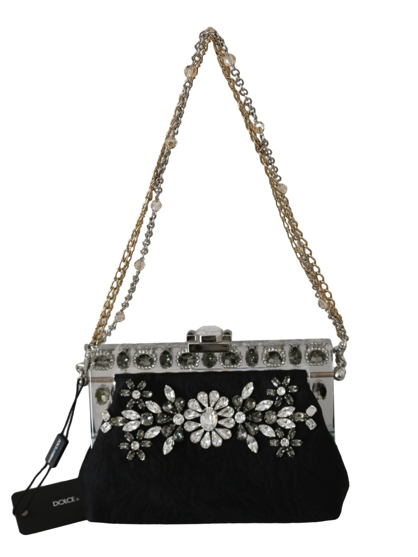 Black Ricamo Silver Crystal Shoulder VANDA Purse - coffeewithmee2Dolce & GabbanaP0077S