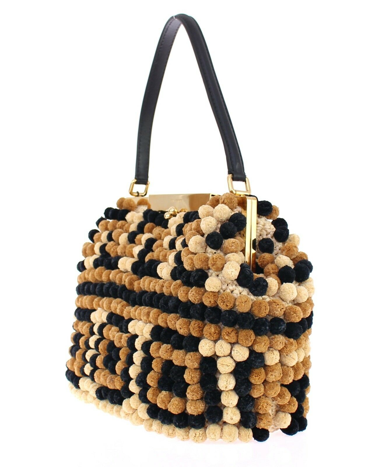 Black Sara Raffia Leather Shoulder Pebbled Frame Bag Black - coffeewithmee2Dolce & GabbanaP0144S