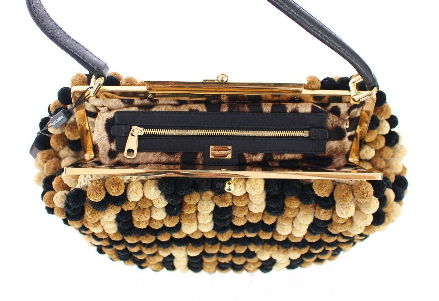 Black Sara Raffia Leather Shoulder Pebbled Frame Bag Black - coffeewithmee2Dolce & GabbanaP0144S