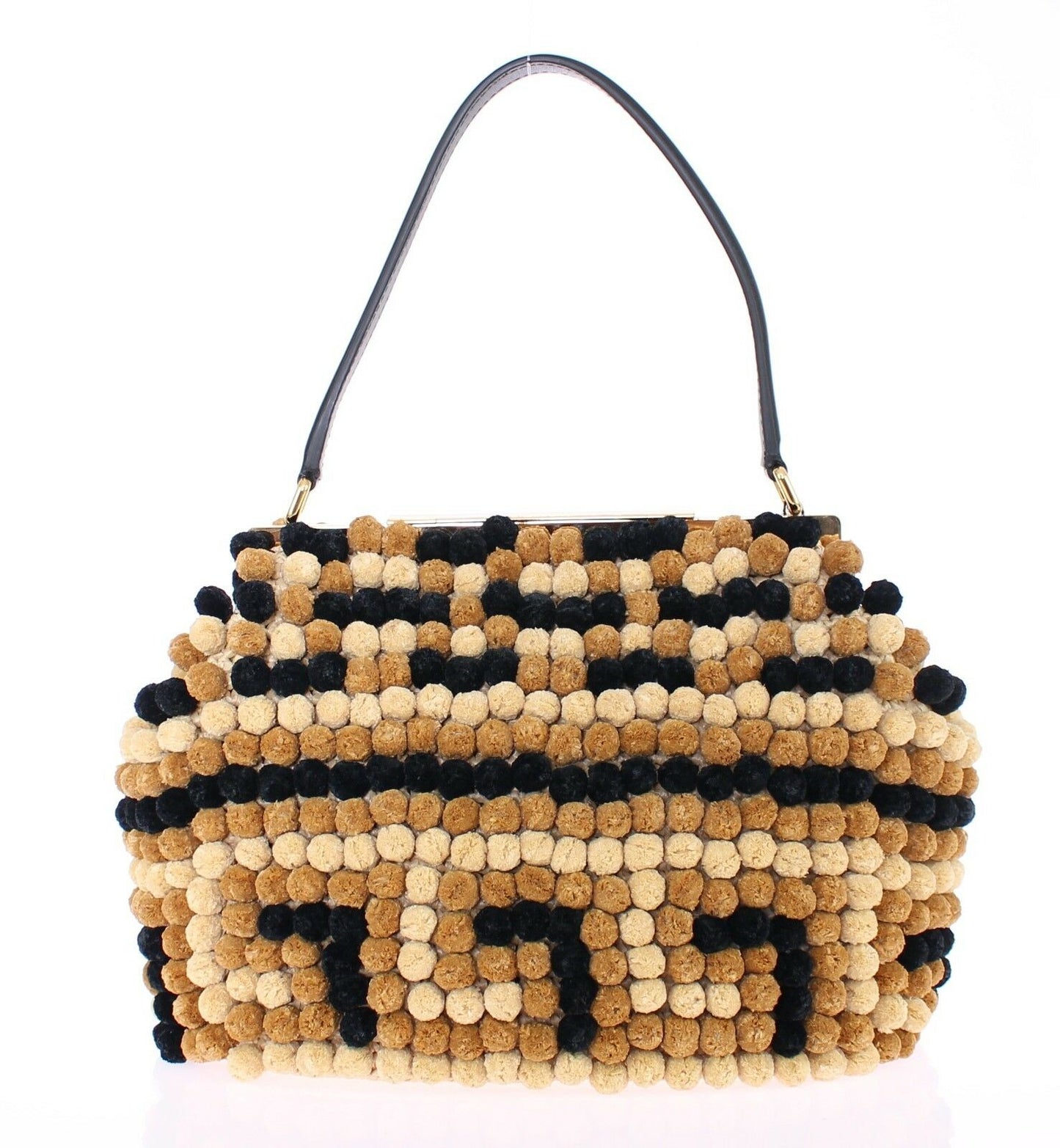 Black Sara Raffia Leather Shoulder Pebbled Frame Bag Black - coffeewithmee2Dolce & GabbanaP0144S