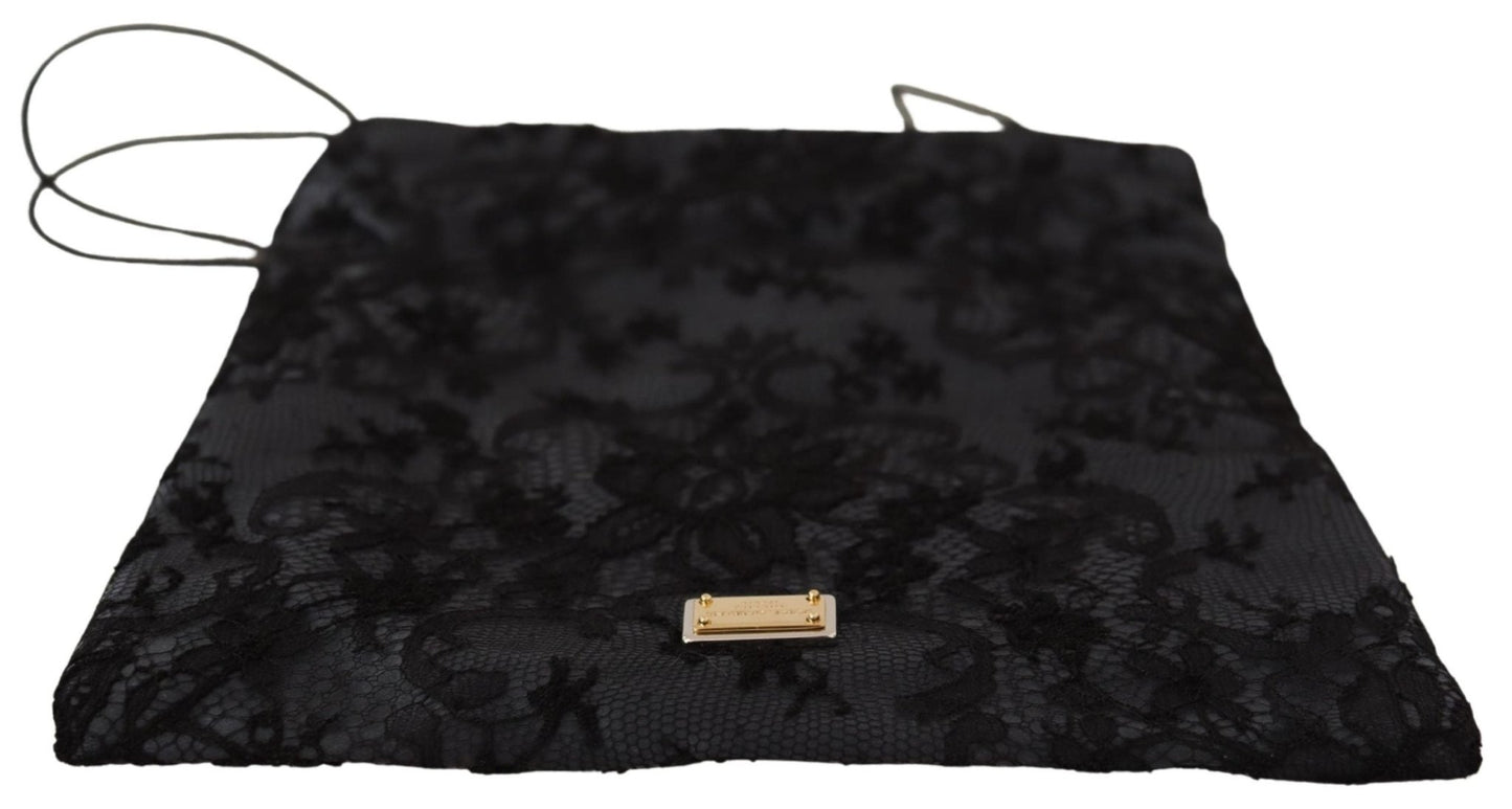 Black Satin Lace Drawstring Holder Logo Plaque Pouch Bag - coffeewithmee2Dolce & GabbanaP0376S