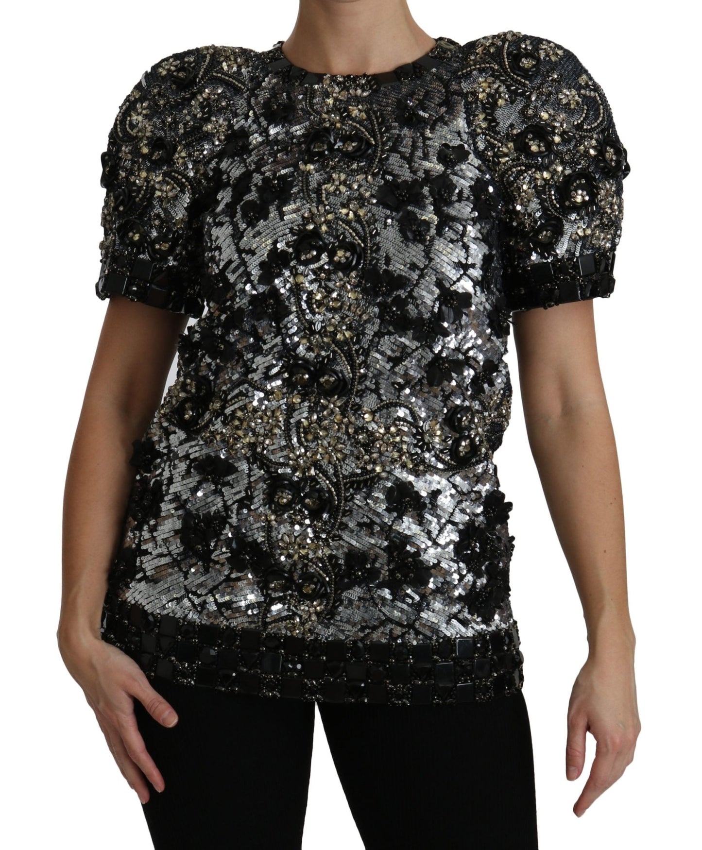 Black Sequined Crystal Embellished Top Blouse - coffeewithmee2Dolce & GabbanaP2724S