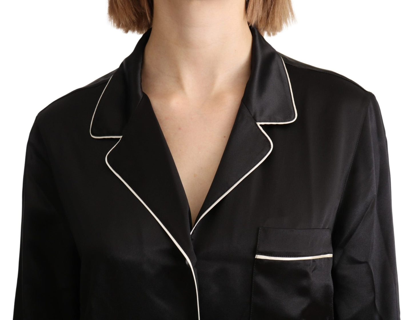Black Shirt Silk Stretch Top Blouse - coffeewithmee2Dolce & GabbanaP5654S