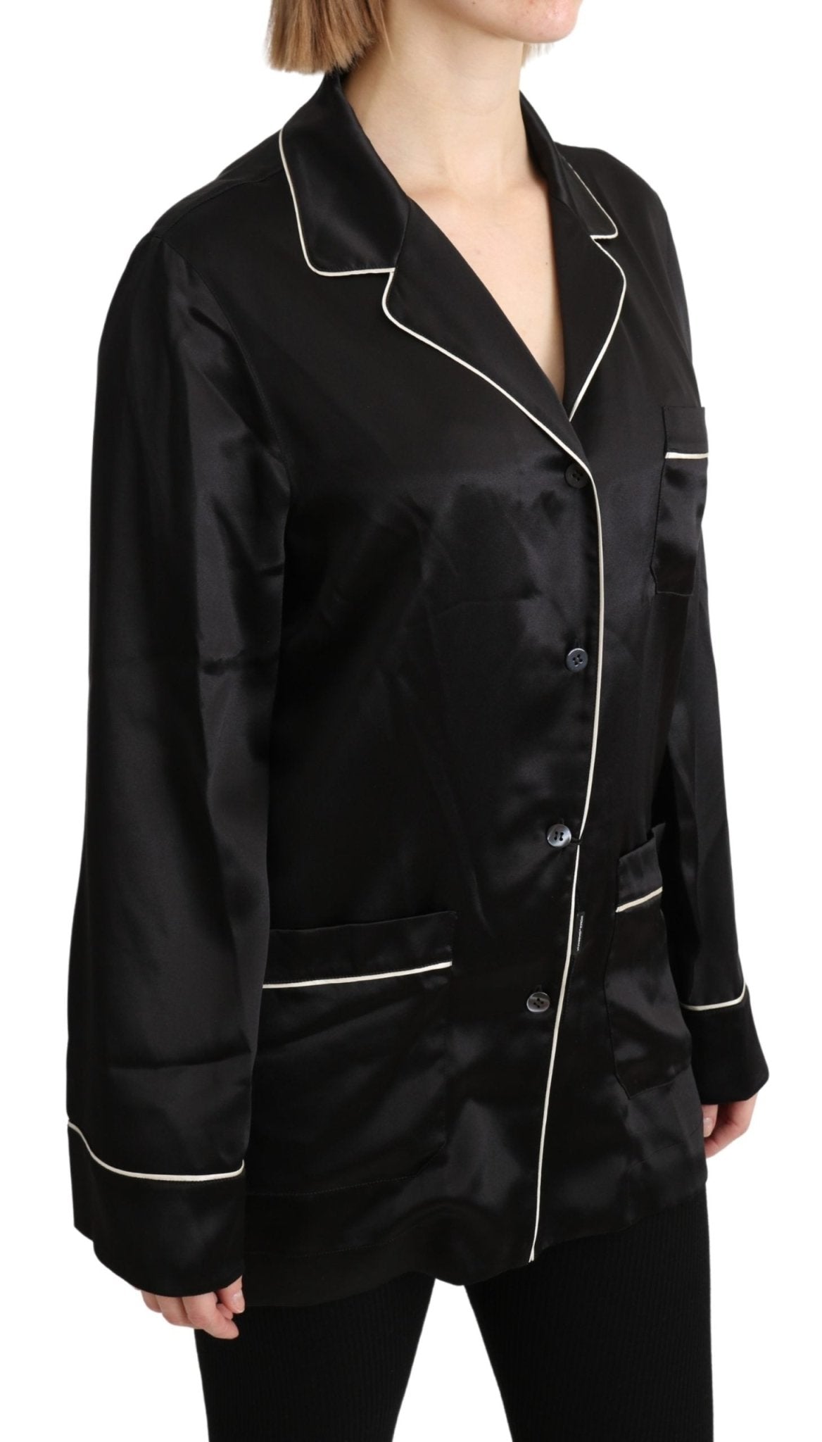 Black Shirt Silk Stretch Top Blouse - coffeewithmee2Dolce & GabbanaP5654S