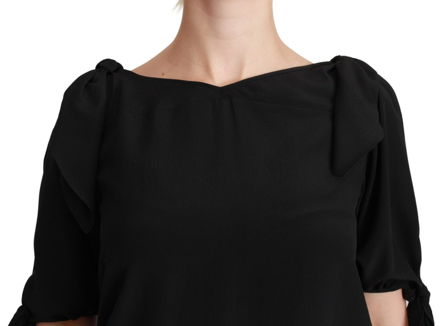 Black Short Sleeve Casual Blouse Silk Top - coffeewithmee2Dolce & GabbanaP3052S