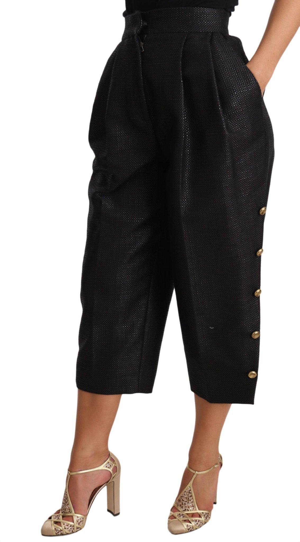 Black Side Buttons Cotton Cropped Pants - coffeewithmee2Dolce & GabbanaP1564S