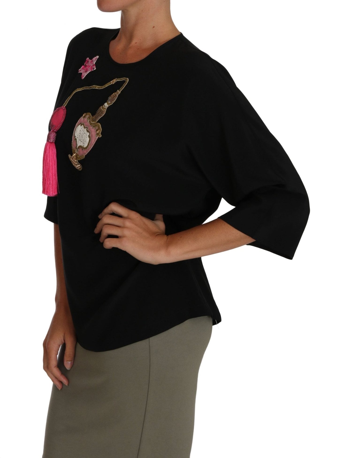 Black Silk Fairy Tale Top Crystal Blouse T-shirt - coffeewithmee2Dolce & GabbanaP1448S