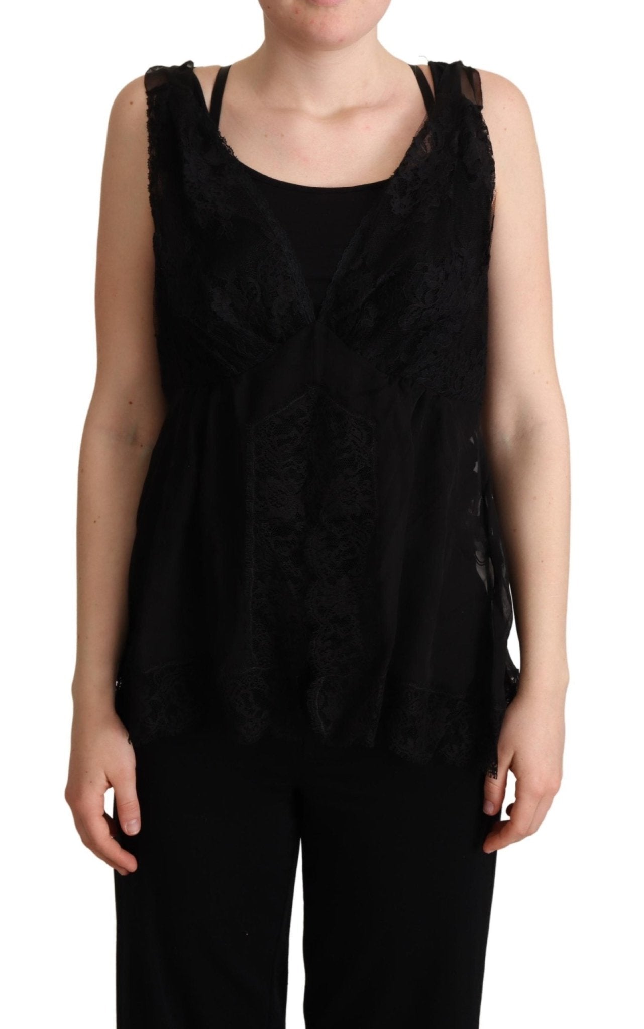 Black Silk Lace Trim Camisole Tank Top - coffeewithmee2Dolce & GabbanaP5067S