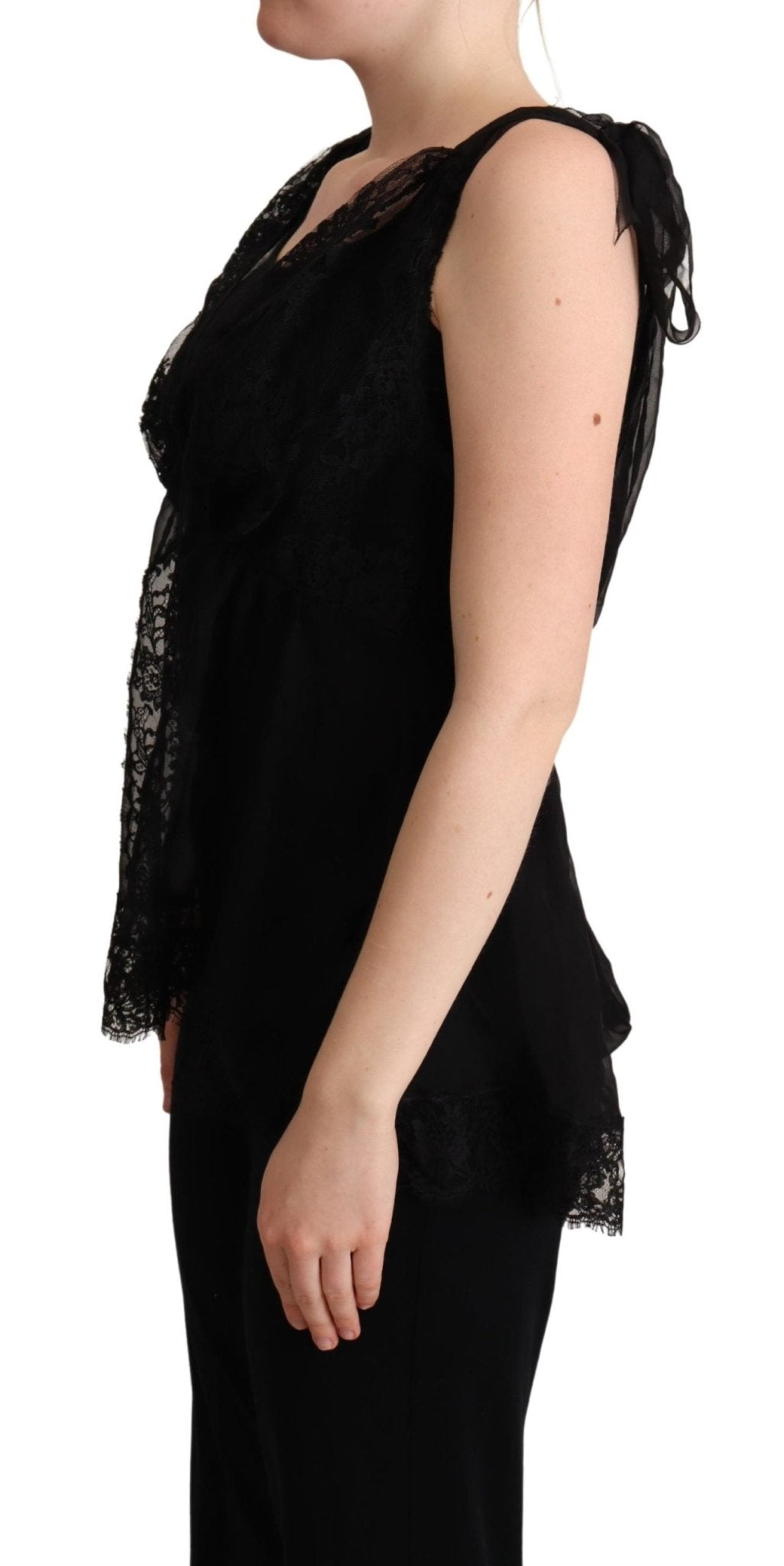 Black Silk Lace Trim Camisole Tank Top - coffeewithmee2Dolce & GabbanaP5067S