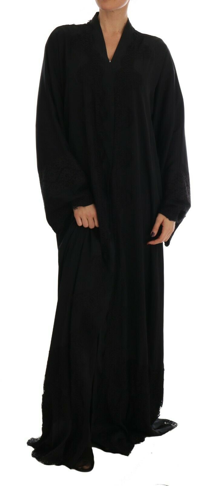 Black Silk Ricamo Kaftan Abaya Dress - coffeewithmee2Dolce & GabbanaP5683S