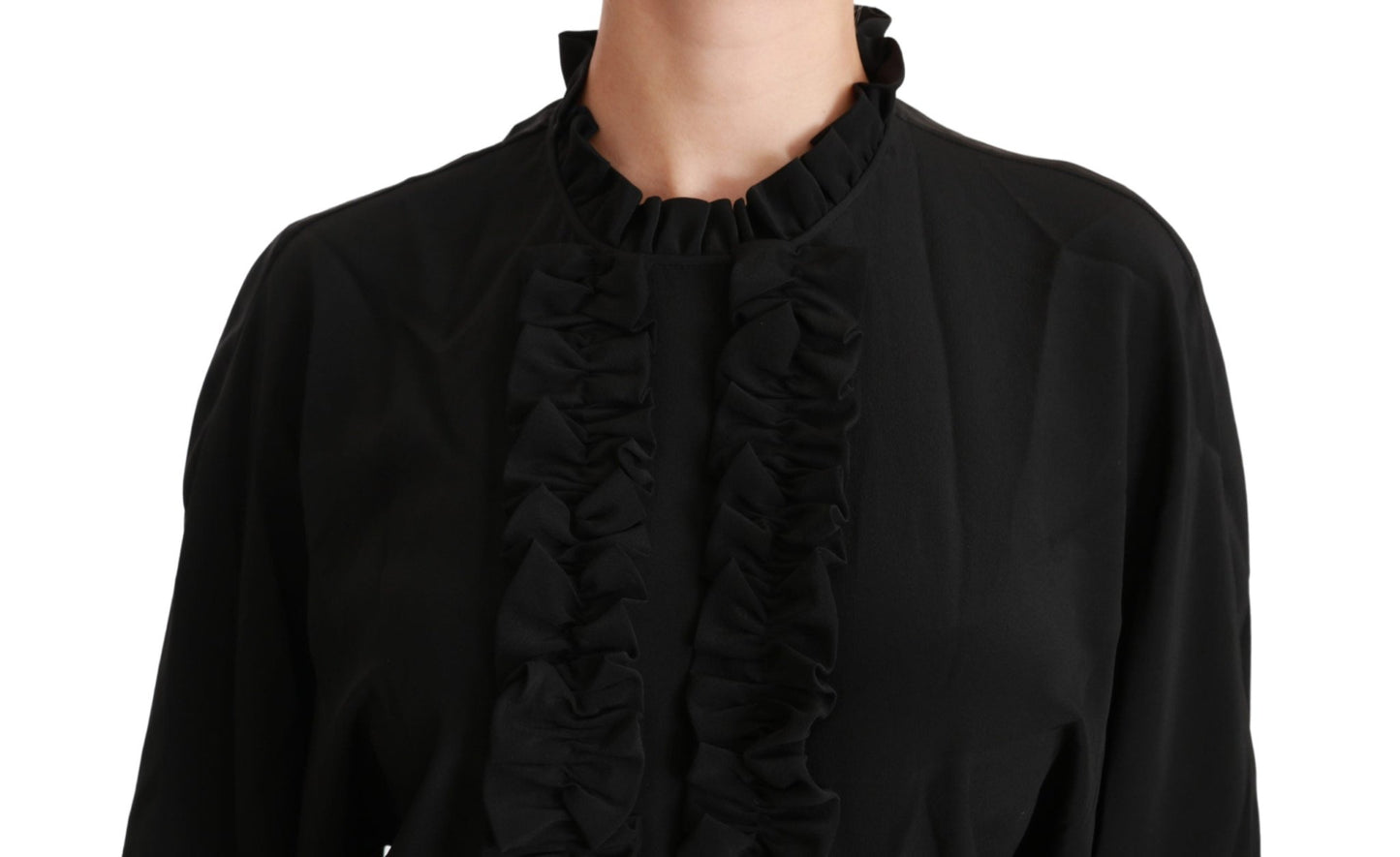 Black Silk Shirt Ruffled Top Blouse - coffeewithmee2Dolce & GabbanaP2878S