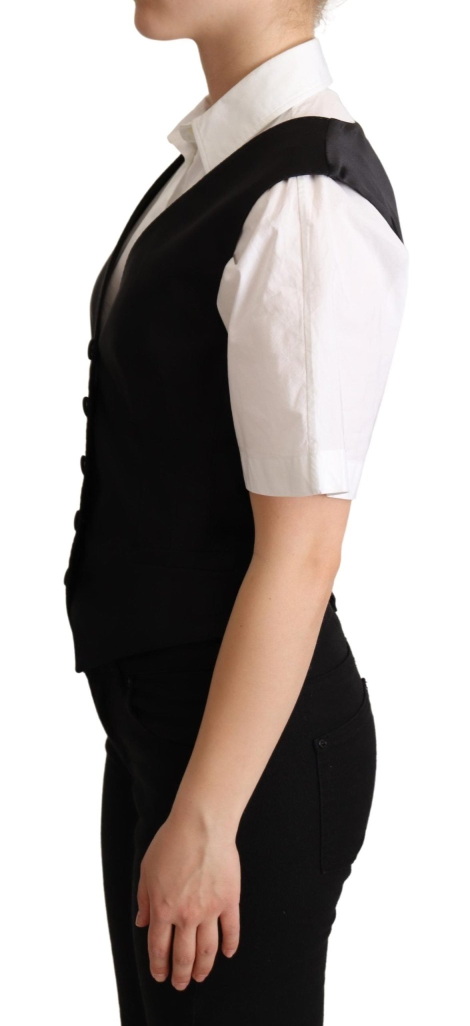 Black Silk Sleeveless Waistcoat Vest - coffeewithmee2Dolce & GabbanaP5287S