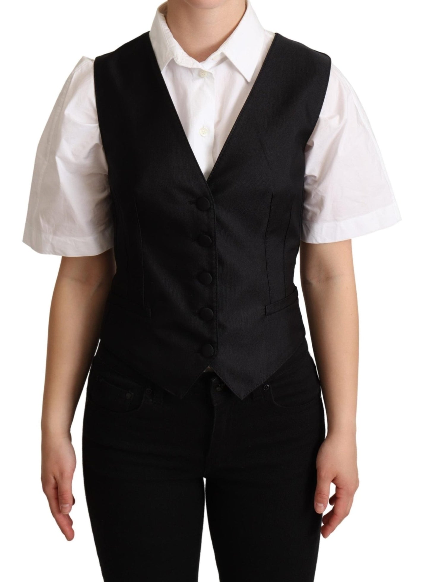 Black Silk Sleeveless Waistcoat Vest - coffeewithmee2Dolce & GabbanaP5287S