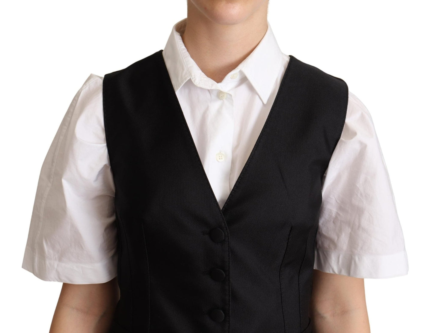 Black Silk Sleeveless Waistcoat Vest - coffeewithmee2Dolce & GabbanaP5287S