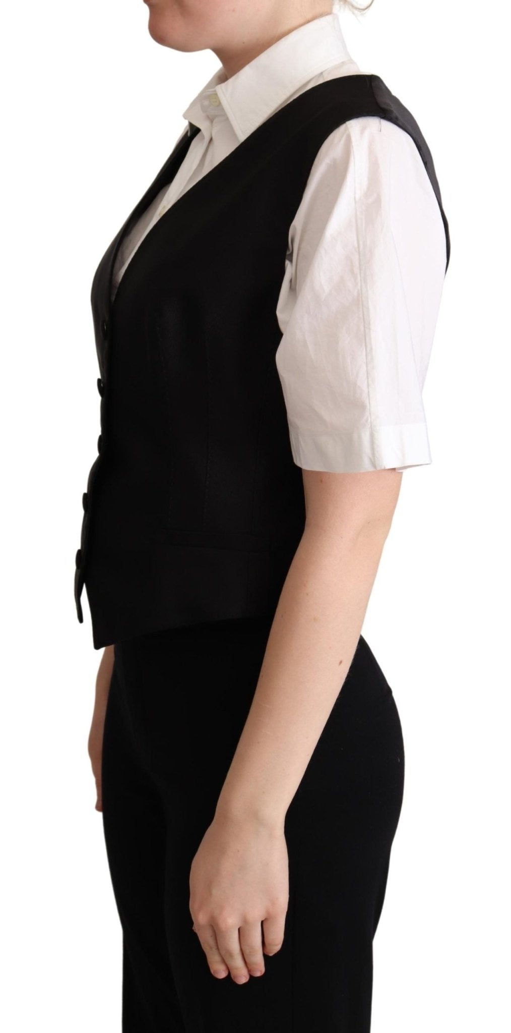 Black Silk Sleeveless Waistcoat Vest - coffeewithmee2Dolce & GabbanaP5279S