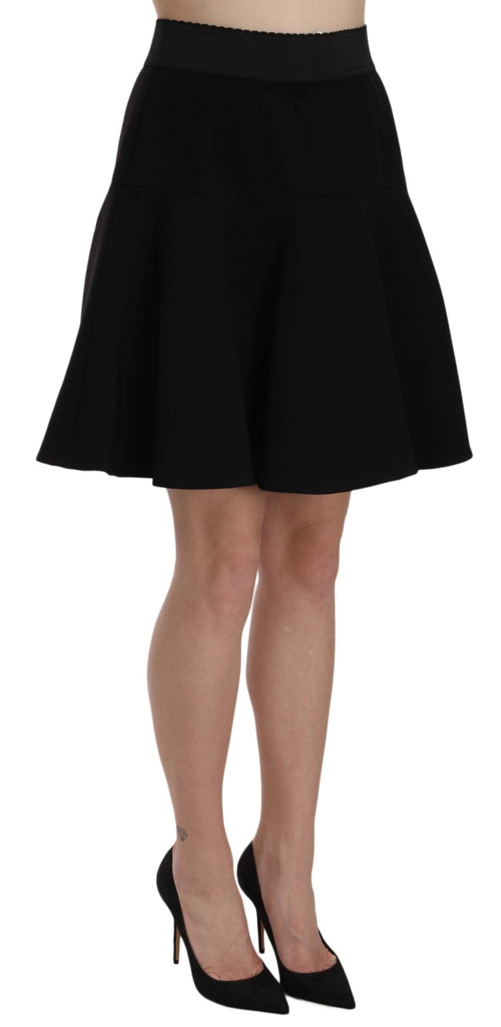Black Solid A-line Fluted High Waist Mini Skirt - coffeewithmee2Dolce & GabbanaP1542S