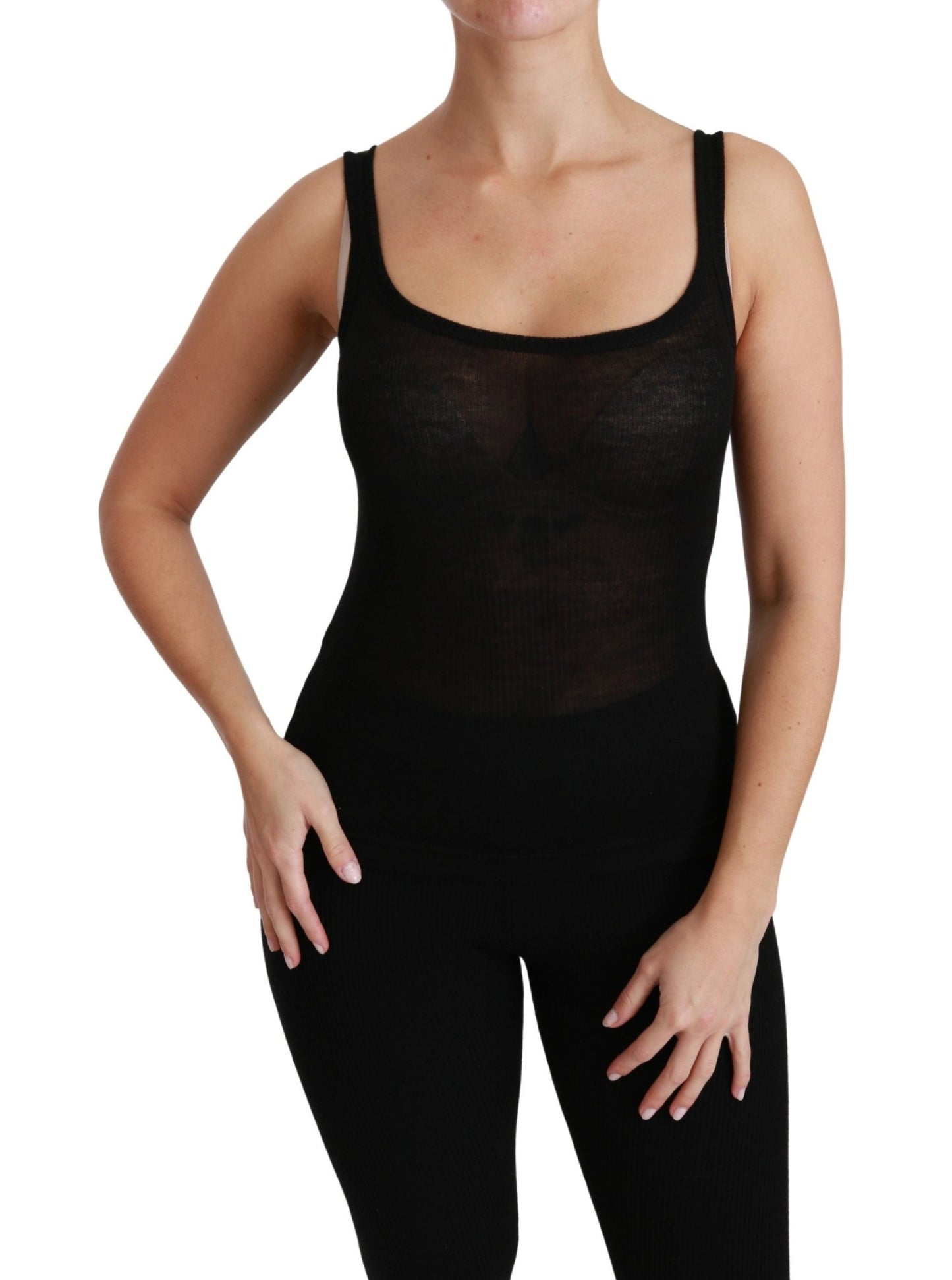 Black Spaghetti Strap Tank Cashmere Top T-shirt - coffeewithmee2Dolce & GabbanaP2813S