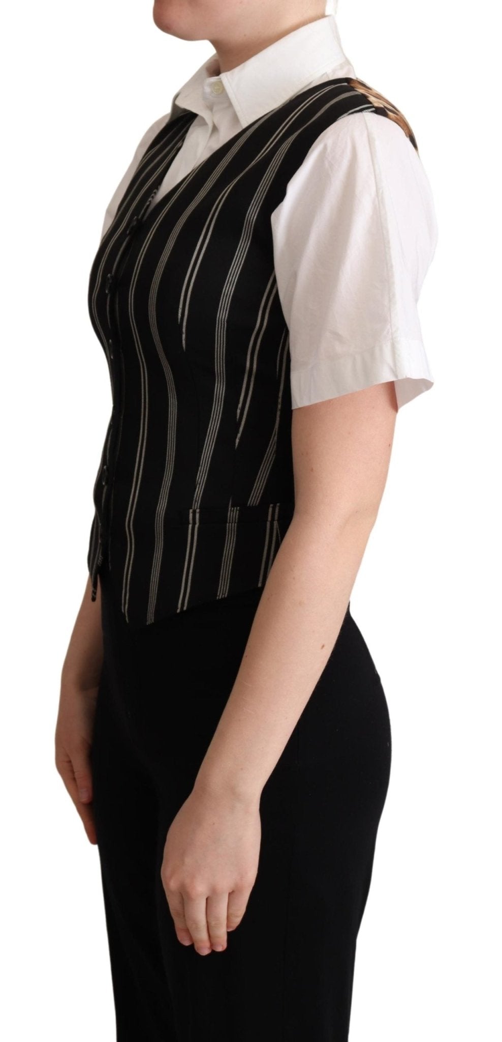 Black Striped Leopard Print Waistcoat Vest - coffeewithmee2Dolce & GabbanaP5276S