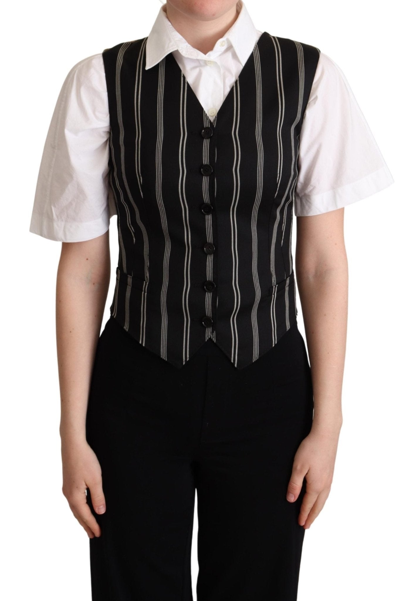 Black Striped Leopard Print Waistcoat Vest - coffeewithmee2Dolce & GabbanaP5276S