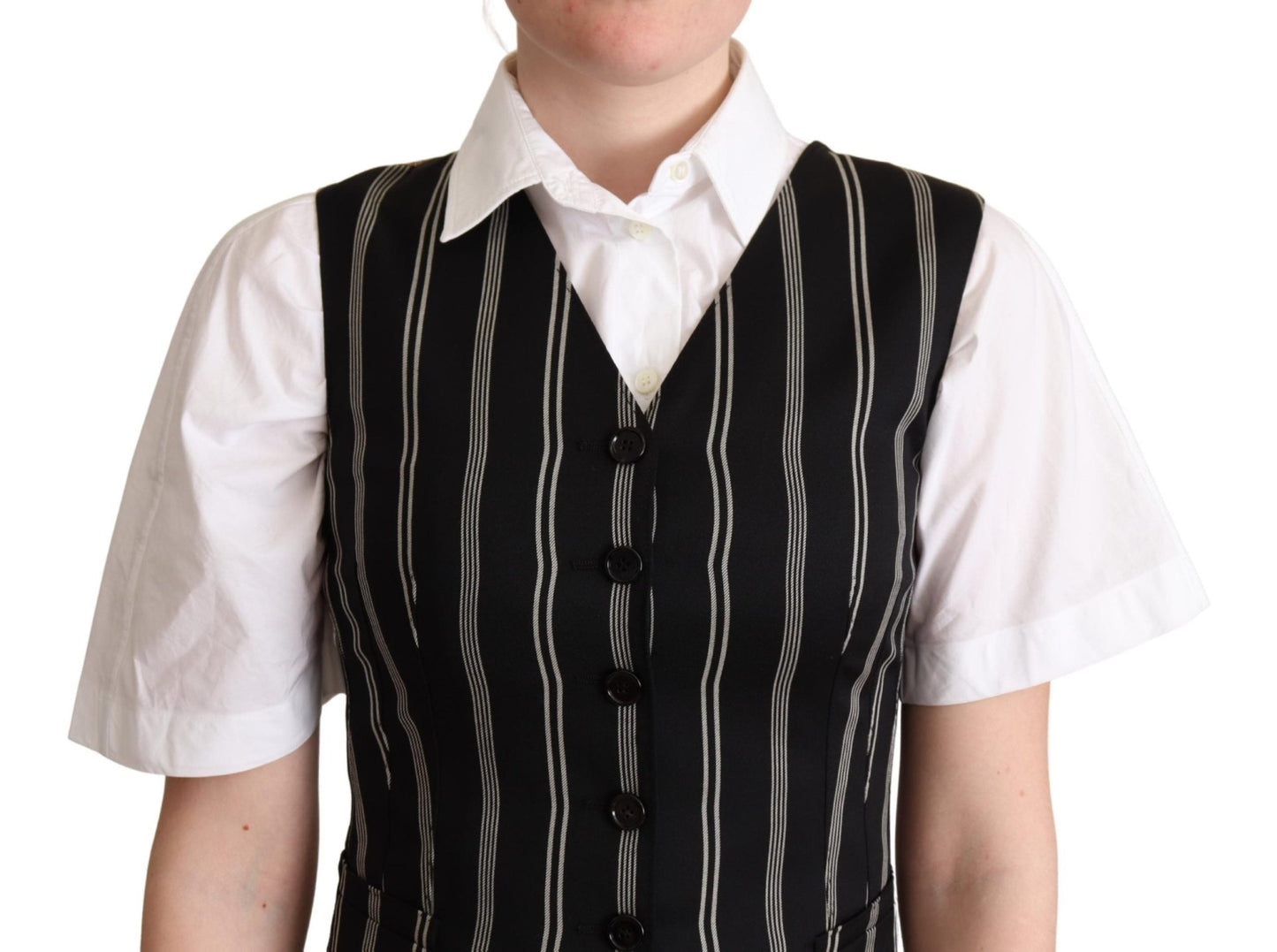 Black Striped Leopard Print Waistcoat Vest - coffeewithmee2Dolce & GabbanaP5276S